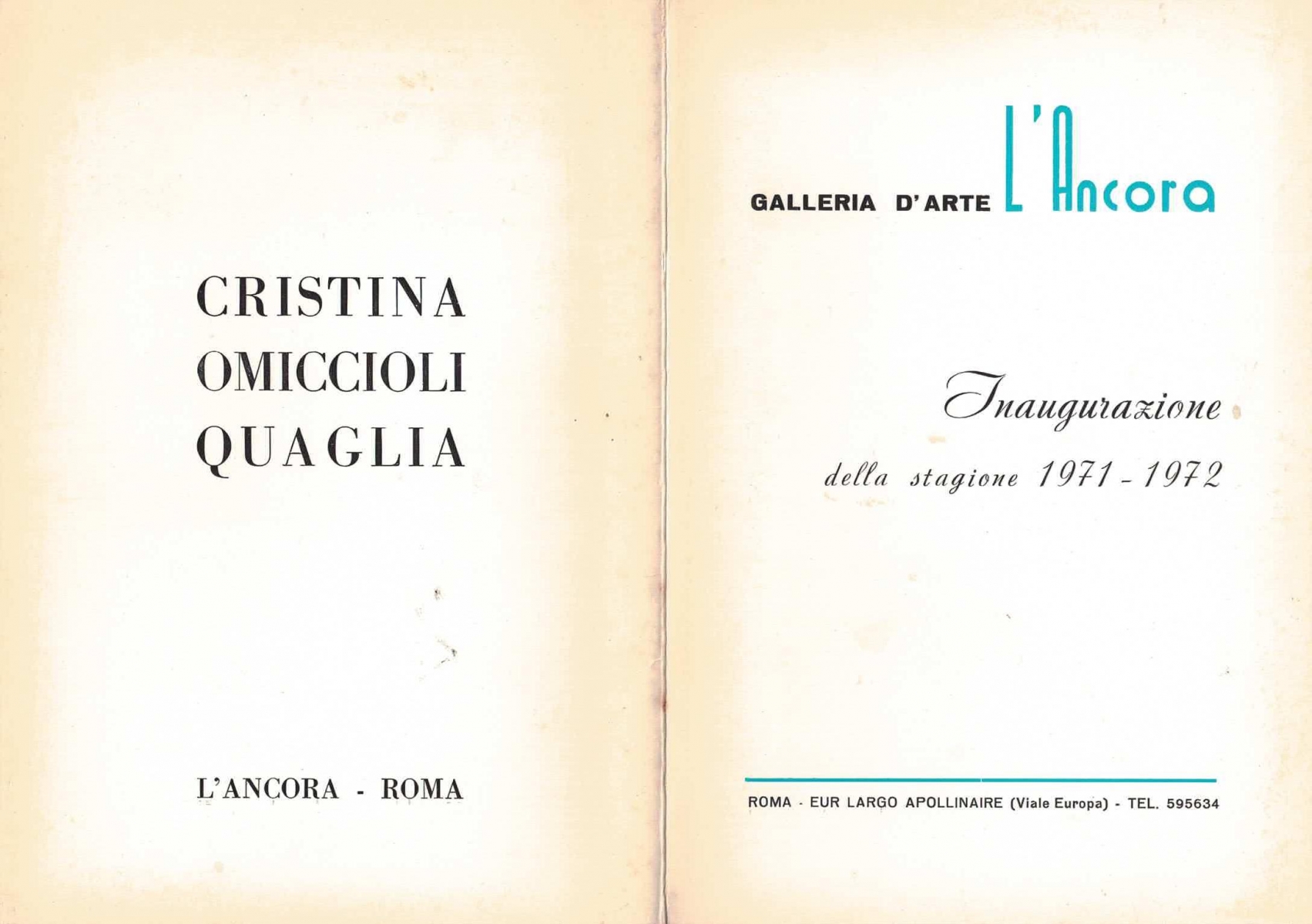 Catalogo mostra - Galleria L'ancora  - Roma - 1971
