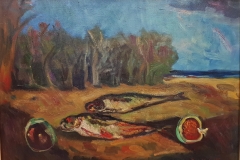 Aringhe sulla spiaggia - 1978 - Olio su tela - 50 x 70