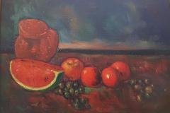 Natura morta con anguria  - 1972 - Olio su tela -50 x 70