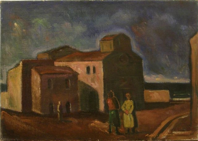 Paesaggio con chiesa  - 1966 - Olio su tela 50 x 70