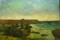 Uomini  sul molo - 1972 - Olio su tela - 50 x 70